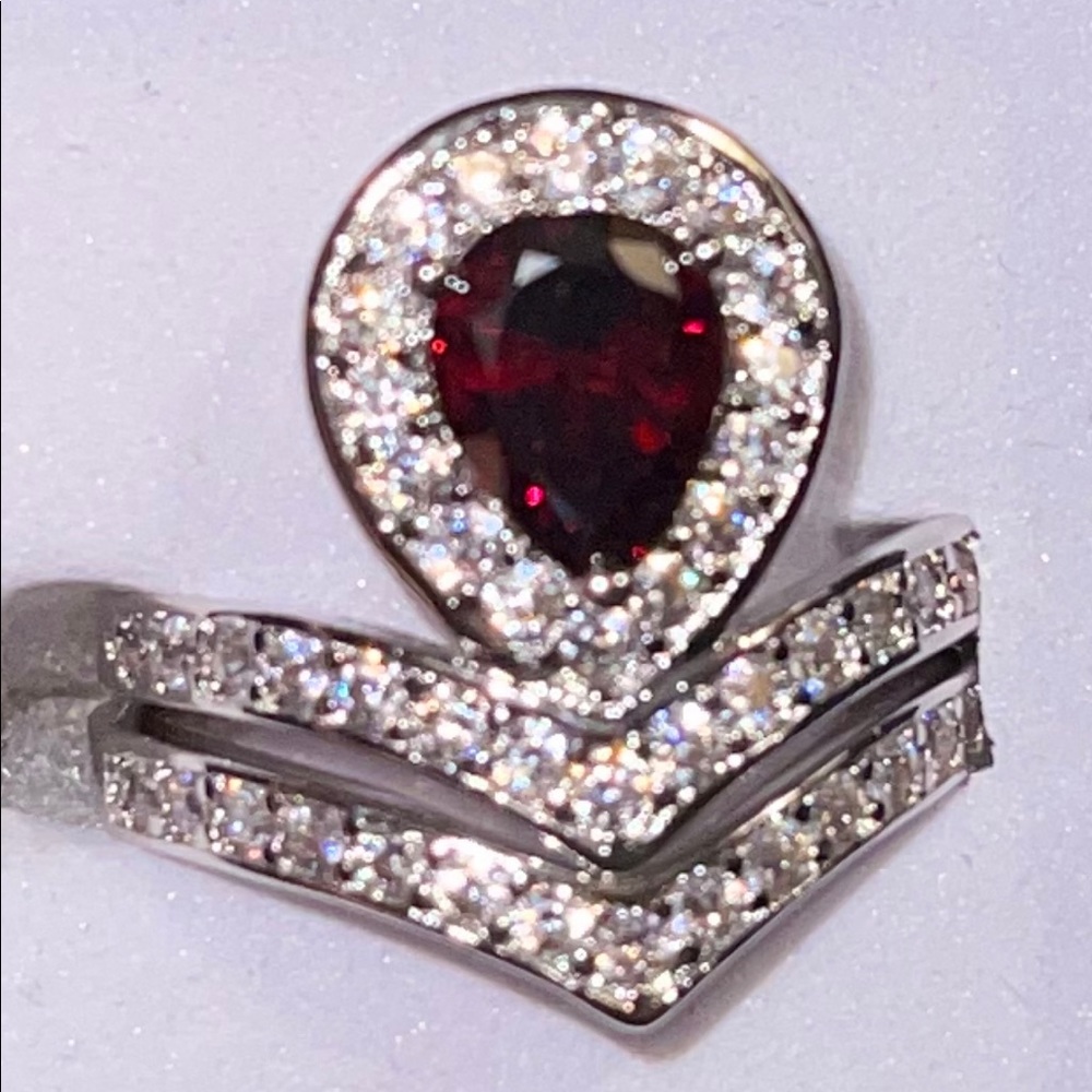 Garnet and Sapphire Sterling Stamped Sz 6 Ring